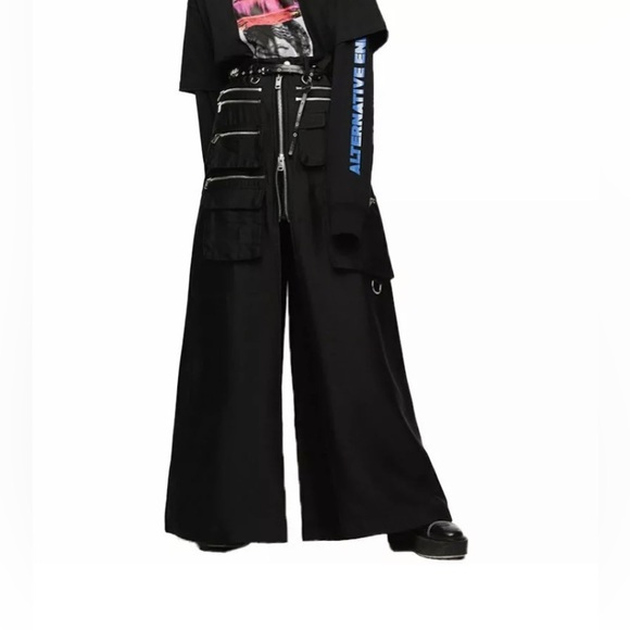 NWT Diesel Italian Black Utility Multi Zipper Pockets Maxi Tall Skirt Waist 27” - Picture 2 of 6